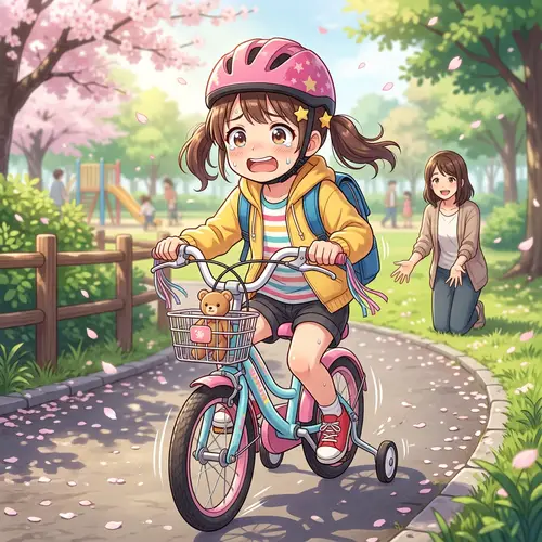 Child Anime Character Riding Bicycle - First Experience
