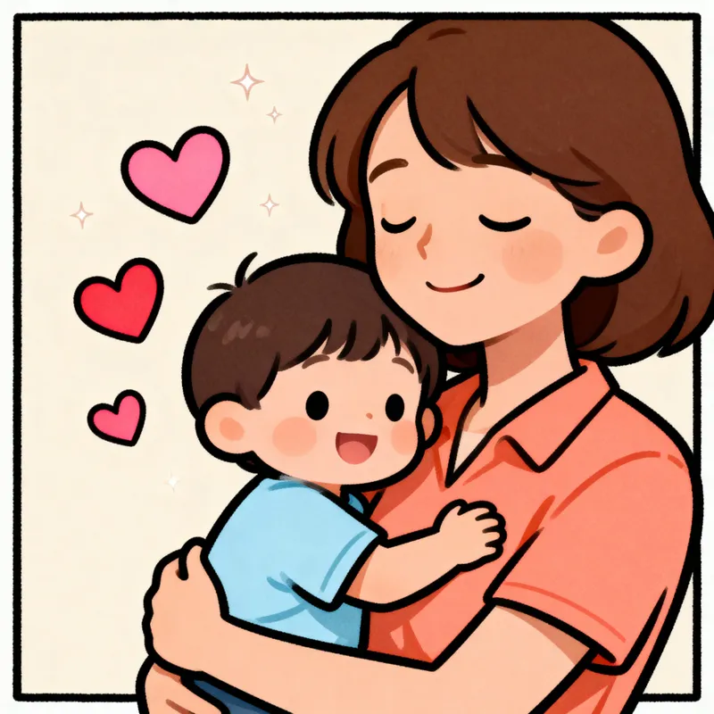 Heartwarming Parent-Child Cartoon Embrace Heartwarming Parent-Child Cartoon Embrace