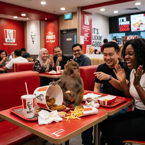 Playful Monkey at Fast Food Chain | Unique Dining Experience