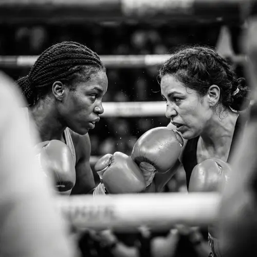 Intense Close-Up Boxing Match Between Two Fierce Women