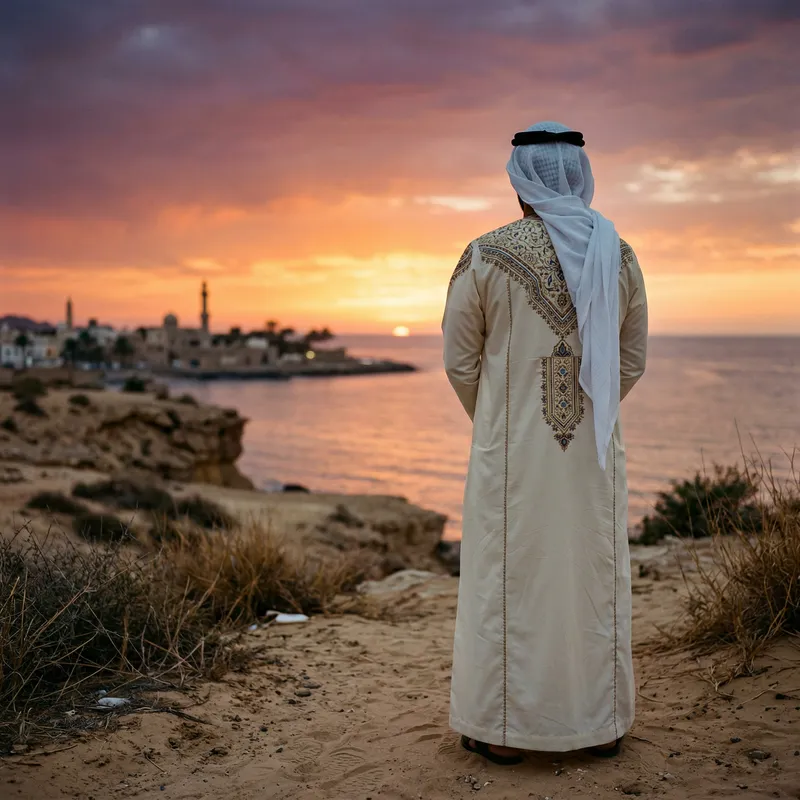 Beautiful Middle-Eastern Thobe at Sunset Beautiful Middle-Eastern Thobe at Sunset