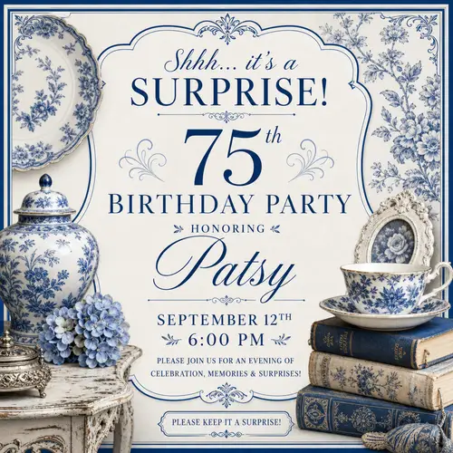 Patsy's 75th Surprise Birthday Party Invitation