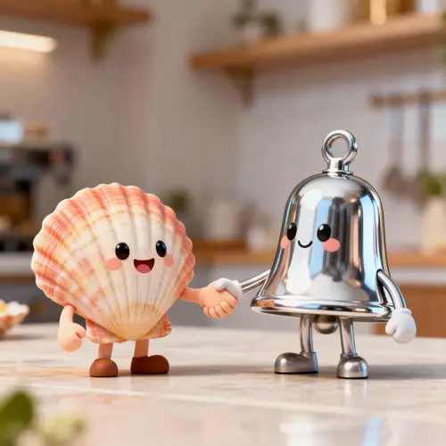 Cockle Shell & Silver Bell Mascots Shaking Hands