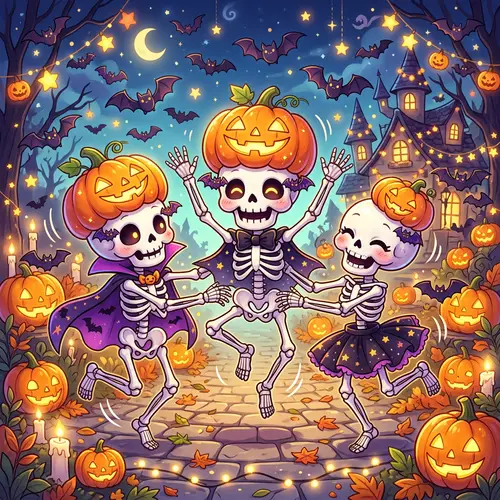 Cute Skeletons Dancing for Halloween Fun