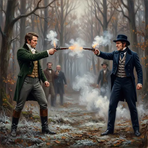 Dramatic Duel: Vintage-Inspired Oil Painting with Intense Expressions