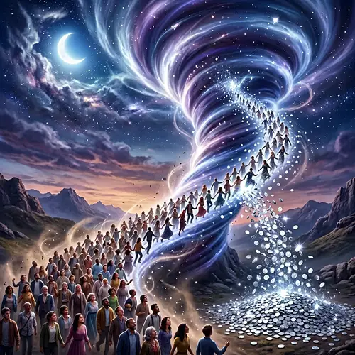 Captivating Vortex Transforms Diverse Individuals into Silver Coins