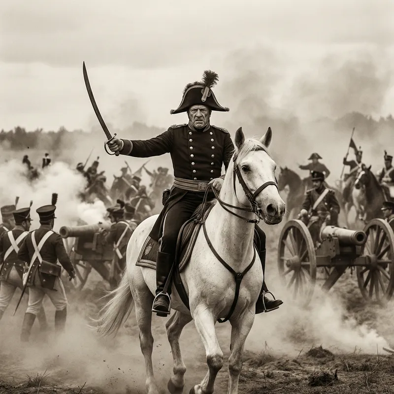 Andrew Jackson in Epic Battle Scene on White Horse