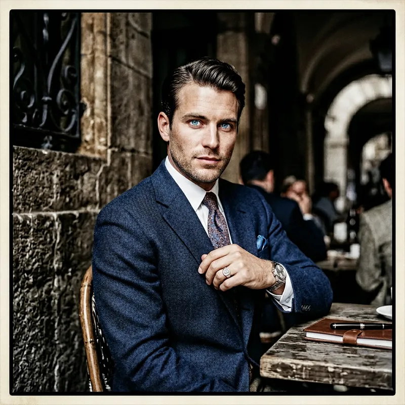 Stylish Caucasian Man in Classic Fashion Photography Shoot