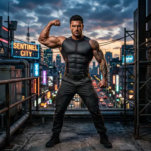 Powerful Male Model in Comic Style Pose