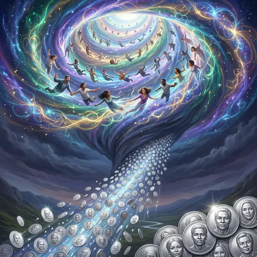 Surreal Transformation: Diverse Individuals Metamorphosing into Radiant Coins