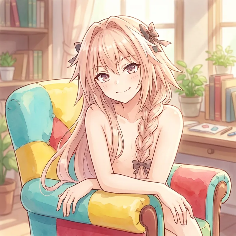 Naked Astolfo on Anime-Style Chair