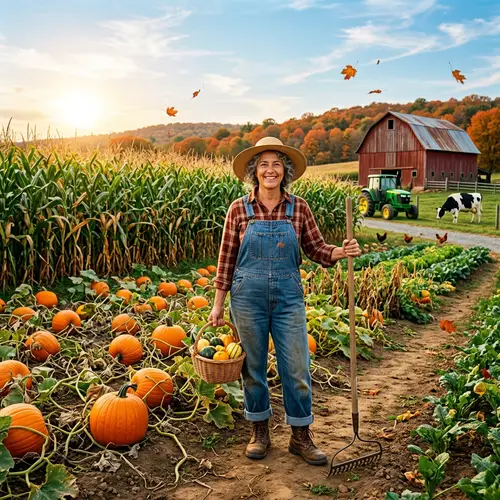 Farmer Rosa in a Vibrant Fall Farm Scene