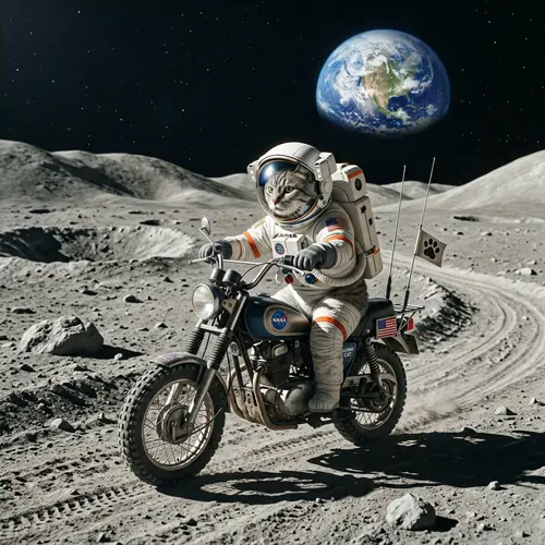 A Cat on a Motorcycle on the Moon