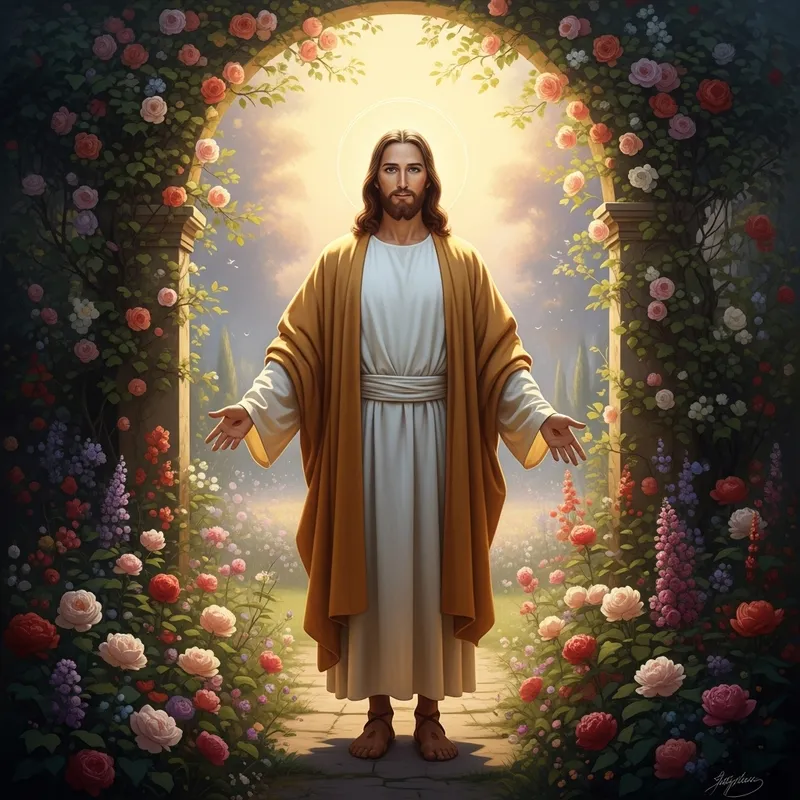 Renaissance Jesus in Serene Garden Art