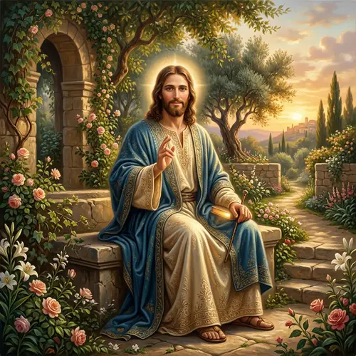 Renaissance Jesus in Serene Garden Art