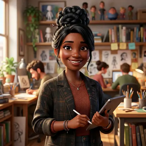 Short Brown Lady with Long Black Hair | Modern 3D Animation Style