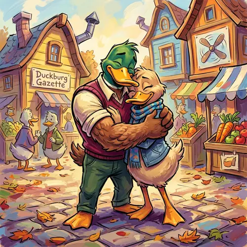 Vibrant Muscular Duck Embrace Art