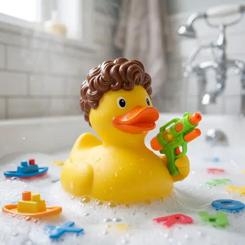 Curly Haired Yellow Duck with a Gun