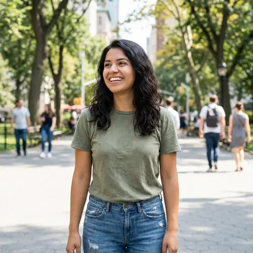 20-Year-Old Hispanic Woman | Casual & Natural Look - City Park Background