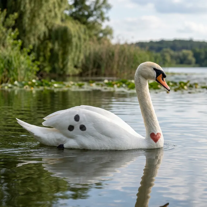 Elegant Swan with Three Dots Wings and Heart Symbol