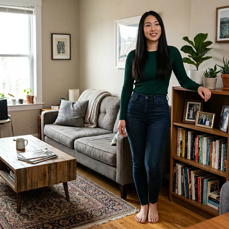 Gorgeous Woman with Stunning Features at Home