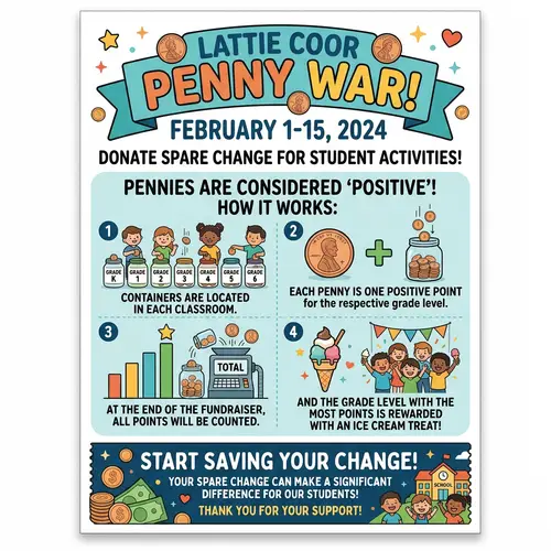 Lattie Coor Penny War! | Charity Fundraiser Flyer 2024
