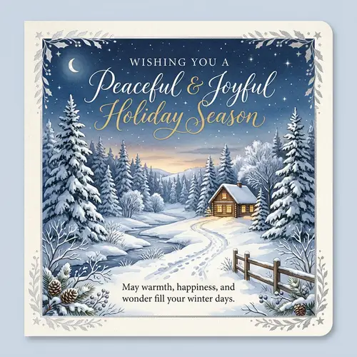 Secular Winter Holiday Card with Snow-Covered Forest Scene
