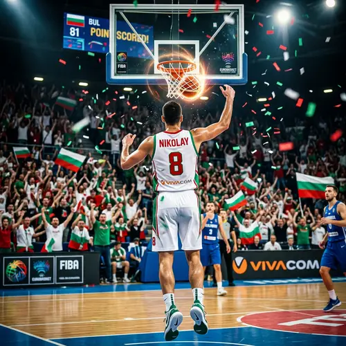 Intense Basketball Player in Bulgaria Jersey Score Point