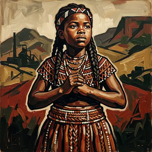 South African Girl in Traditional Costume: Soviet-Inspired Art