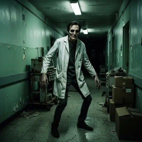 Nightmarish Doctor in Distorted Lab Coat - Surreal Imagery