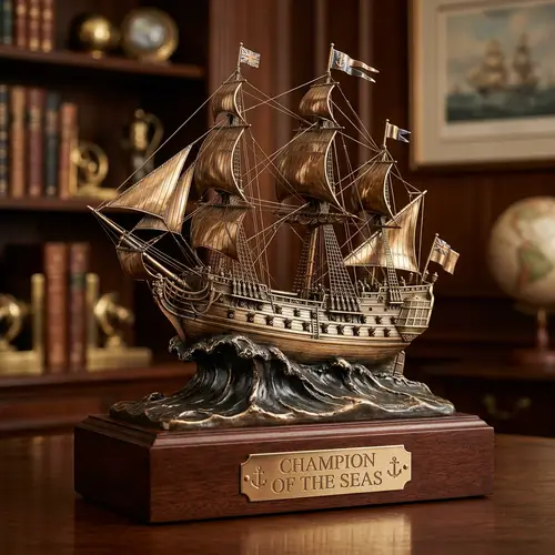 Intricately Detailed Warship Trophy - Champion of the Seas