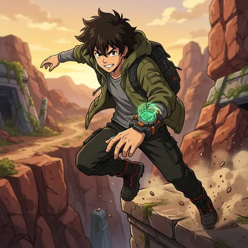 Adventure-Ready 15-Year-Old Anime Boy with Special Gadget