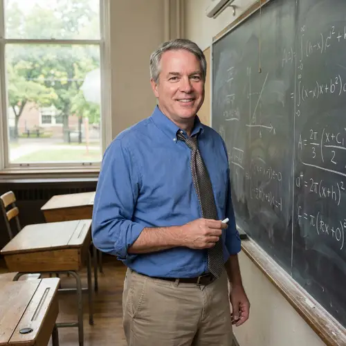Experienced Teacher Explaining Math Formulas in Classic Classroom