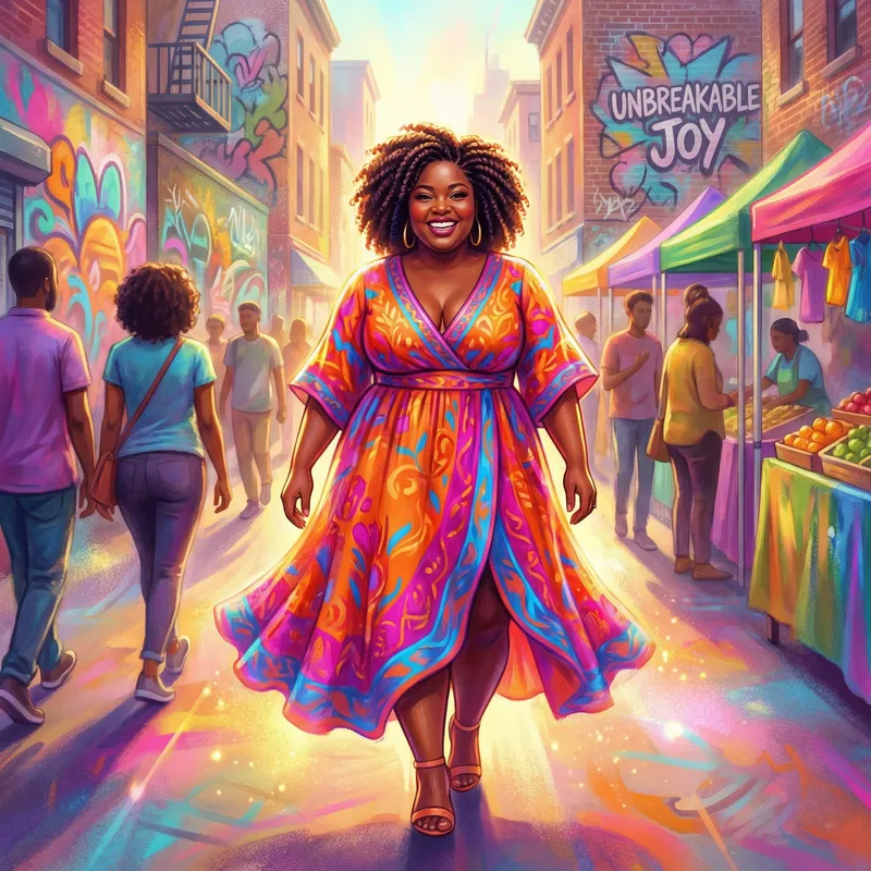 Radiant Plus-Size Woman Embracing Confidence in Vibrant Urban Setting