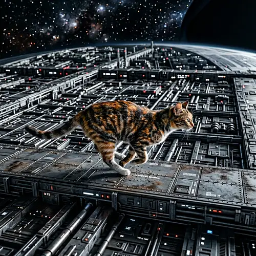 Cat Running on Death Star Surface | Star Wars Franchise