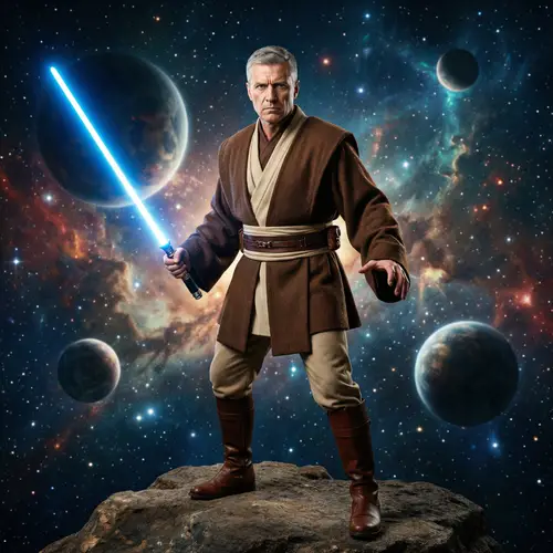 Eastern European Jedi Master with Blue Lightsaber