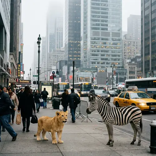 Young Lion Meets Zebra in Urban Jungle | City Encounter