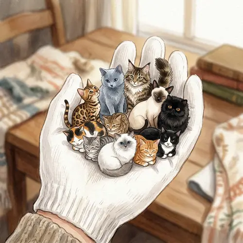 Hand Holding Adorable Collection of 10 Cats | Various Breeds and Colors
