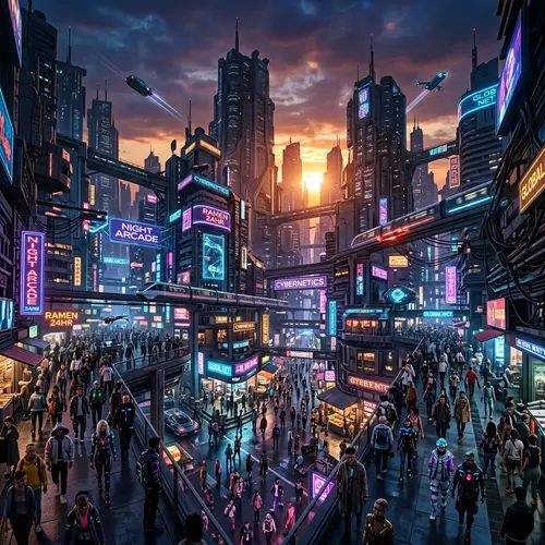 Futuristic Cityscape at Sunset | Cyberpunk Architecture