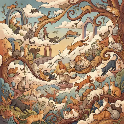 Thousand Diverse Cats Illustration: Surreal Feline Energy