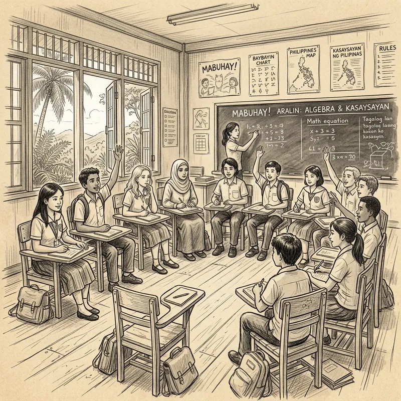 Diverse Group of Students in Traditional Filipino Classroom