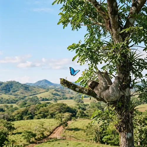 Guanacaste Rural Landscape with Sloth & Morpho Butterfly