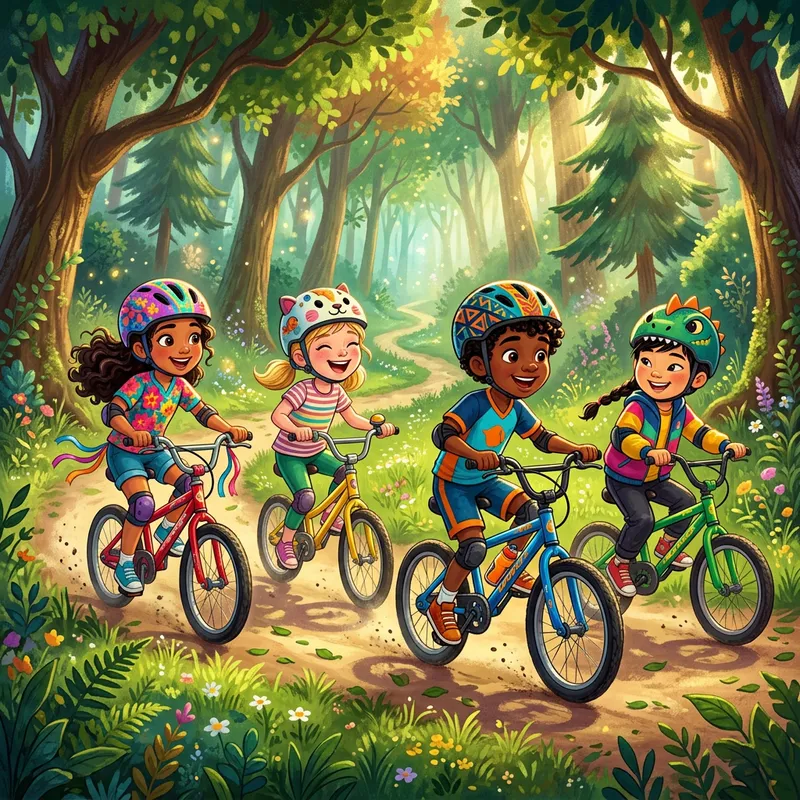 Disney-Inspired Kids Cycling Adventure Illustration
