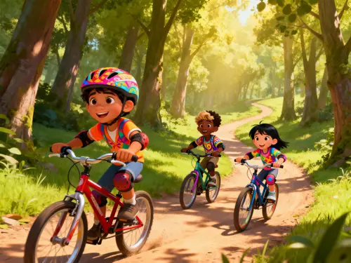 Disney-Inspired Kids Cycling Adventure Illustration