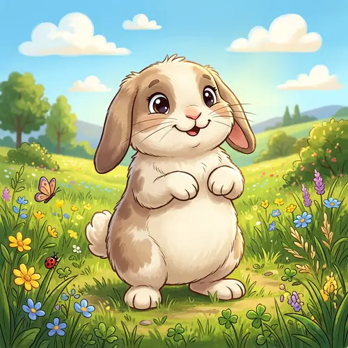 Adorable Cartoon Rabbit Design | Grass Meadow Scene