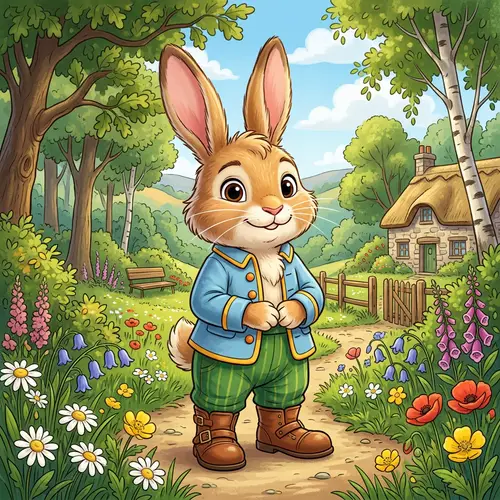 Adorable Cartoon Rabbit Character with Bright Eyes and Friendly Smile