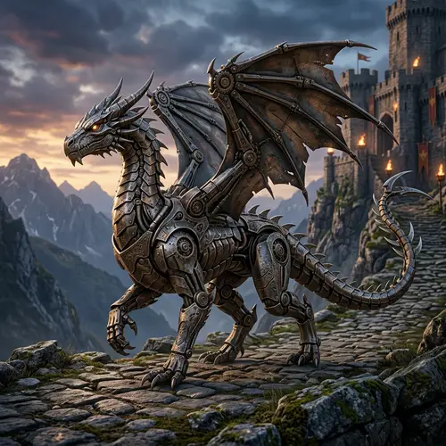 Metal Dragon Walking Cycle - Frame 1 in Fantasy Style