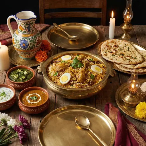 Colorful Traditional Indian Food Spread | Authentic Biryani, Naan & More