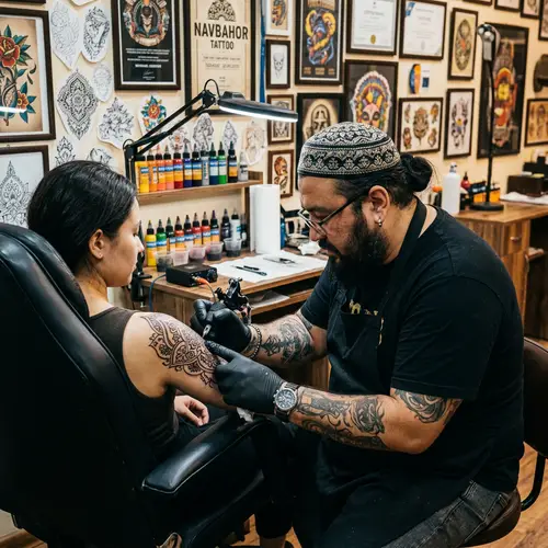 Professional Uzbek Tattoo Artist Creating Intricate Design