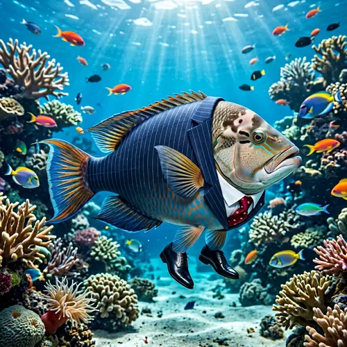 Elegant Fish in Stylish Suit Swimming in Ocean